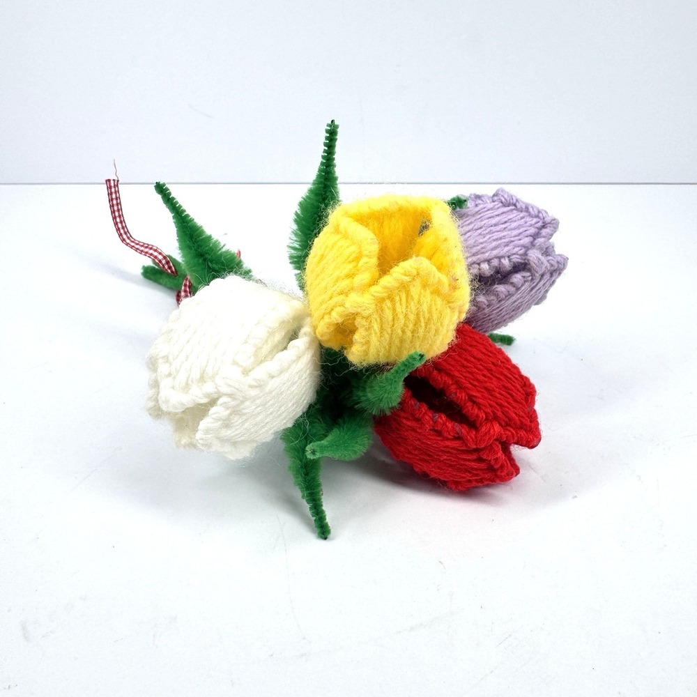 Handmade Knit Yarn Tulip Flowers‎ Bouquet Multicolor Decorative Craft
